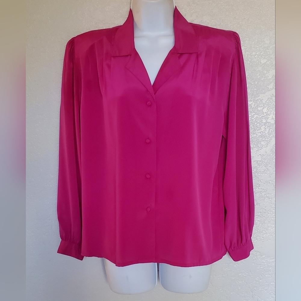 💚5/$25 Josephine Vintage Chic Fuchsia Pink Long Sleeve Button Up Blouse Size 6